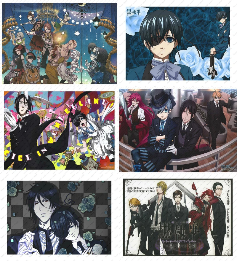

Black Butler Sebastian Michaelis Ciel Phantomhive Elizabeth Wall sticker Japanese Anime Poster White Kraft Poster