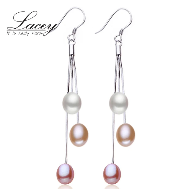 Lacey Wedding Natural Long Pearl Eearrings Women Bridal White Multi Lacey Wedding Natural Long Pearl Eearrings Women Bridal White Multi Freshwater 925 Silver Earring