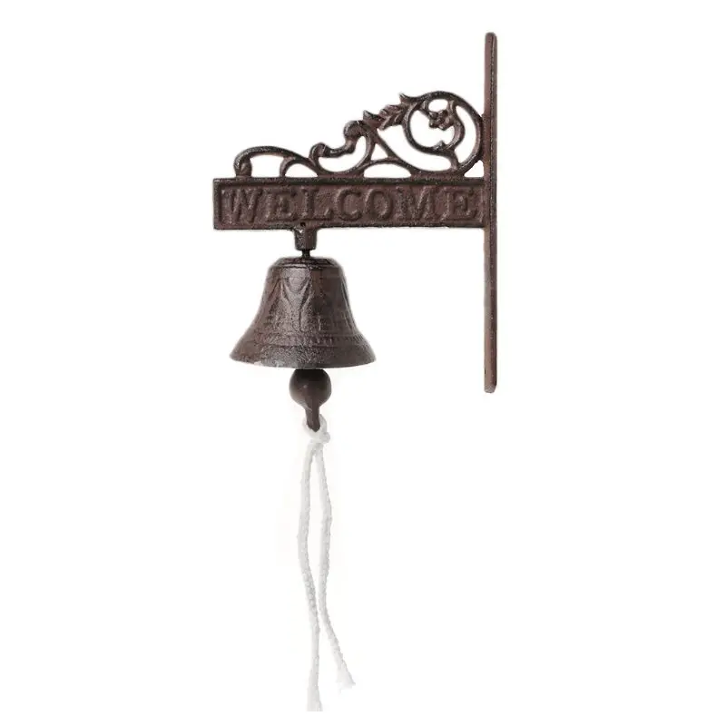 Nordic style brown Vintage Metal iron door wall mounted Welcome cast wireless doorbell porch garden decoration Nordic style brown Vintage Metal iron door wall mounted Welcome cast wireless doorbell porch garden decoration