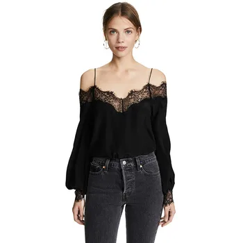 

Simple Sexy Suspender Lace Shirt Tops Womens Tops See Through Top Women Sexy Shirt Slash Neck Lace Woman Clothes Solid