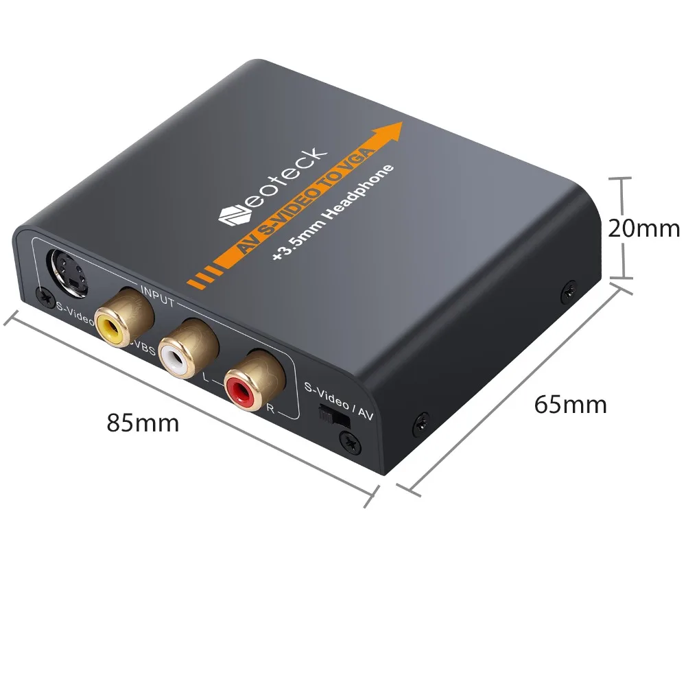 Neoteck сплав 3RCA AV CVBS Композитный S-Video to VGA конвертер AV S-Video to VGA адаптер Upscaler 720 P/1080 P с 3,5 мм разъемом