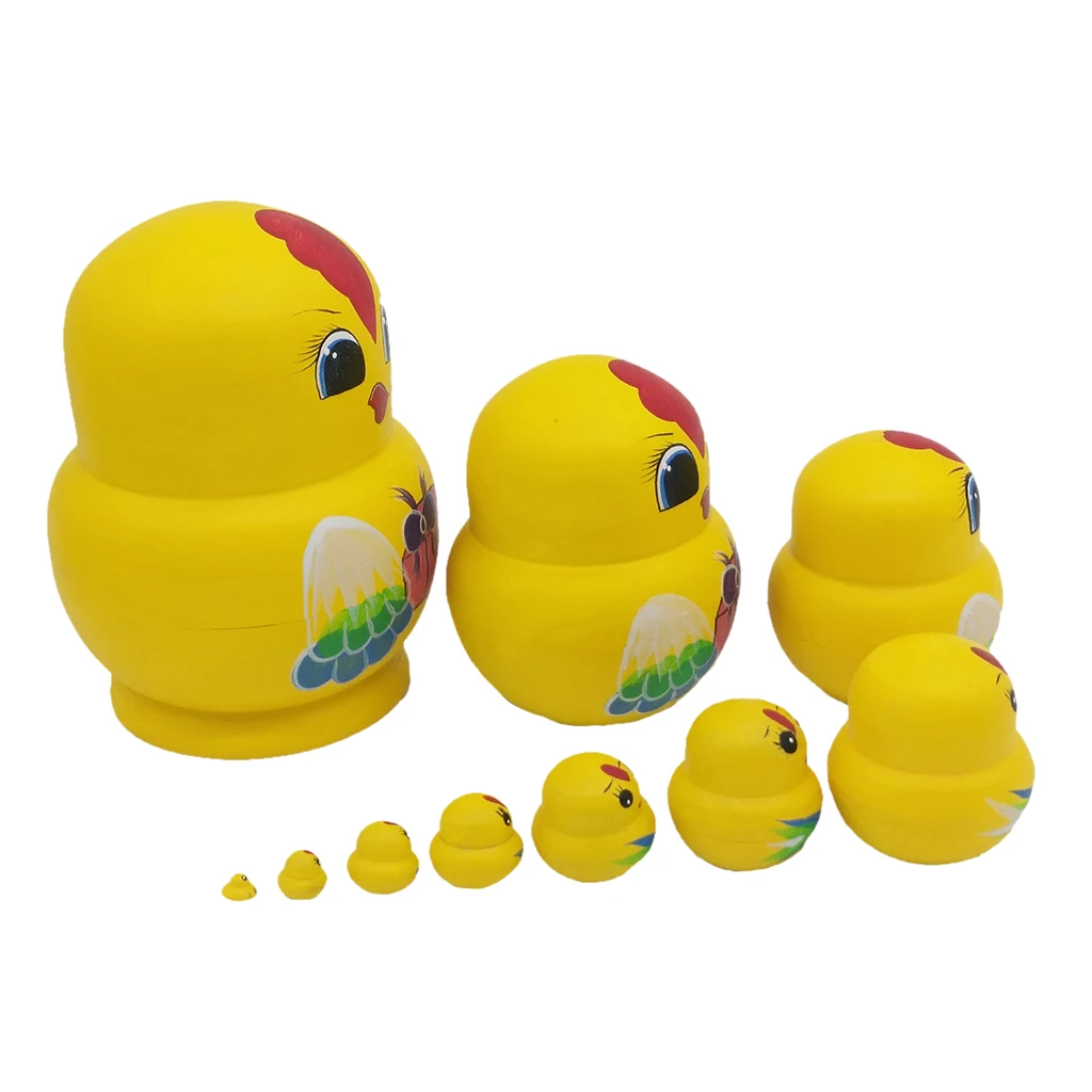 10 Pcs Cute Chicken Matryoshka Dolls Kids Wooden Russian Nesting Dolls Set For Girls Boys 