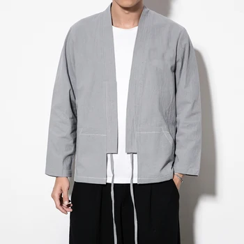 

2020 New Traditional Chinese Style Linen Top Men Shirt Long Sleeve Casual Streetwear Men Kimono Shirt Men Clothes Plus 5XL