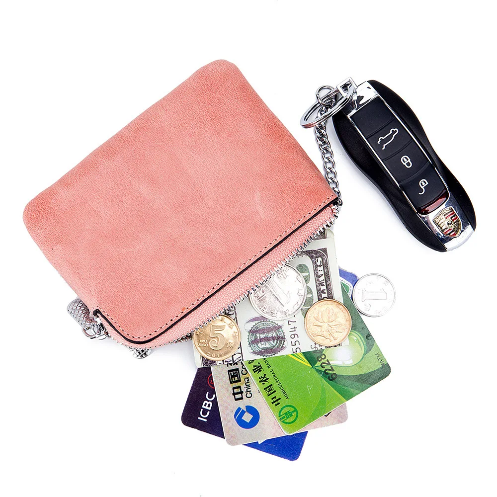 

Women Coin Purse Genuine Leather Card Holder Wallet Male Oil Wax Leather Coin Wallet With Car Key Ring Lovers Small Coin Bag 50