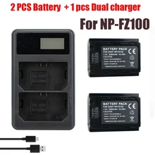 2PCS np fz100 Rechargeable Battery+LED Dual Port np-fz100 Charger For Sony NP-FZ100, BC-QZ1, Sony a9, a7R III, a7 III, ILCE-9 2pc 2280mah np fz100 np fz100 fz100 battery usb dual charger ac adapter for sony np fz100 battery sony a9 a7r iii a7 iii