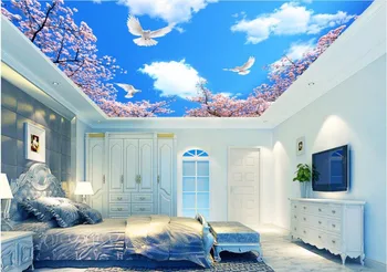 

3d wallpaper custom photo mural blue sky Cherry trees ceiling wallpaper room decoration painting 3d wall murals wallpaper for 3d