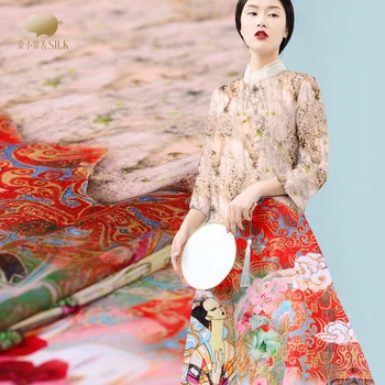 

140cm digital printing silk linen fabric 12mm Chinese silk fabric cheongsam dress natural linen fabric wholesale linen cloth