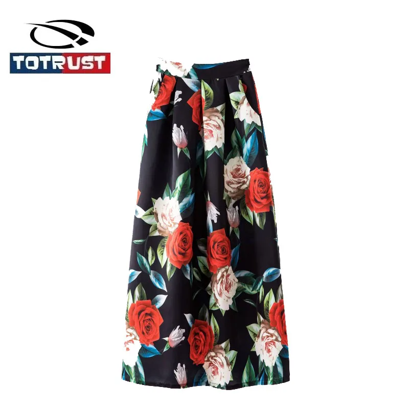 

TOTRUST Ladies Maxi Long Skirts For Women Summer 2019 Plus Size Woman S -6XL Vintage Flower Print Skirt High Waist Skirt A Line