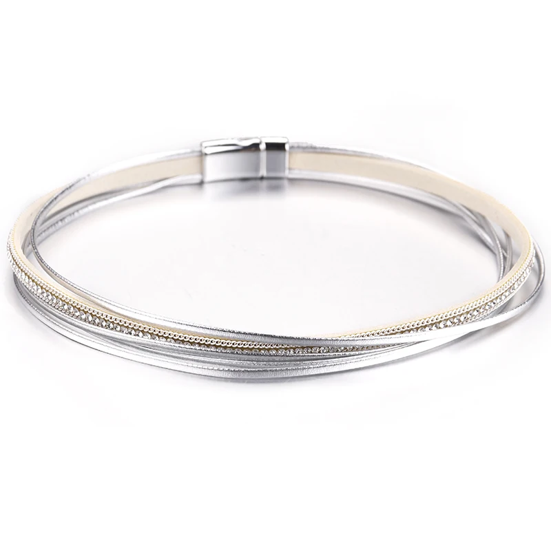 ALLYES Multilayer Leather Bracelets Women Men Femme 6 Colors Magnet Clasp Crystal Bohemian Double Wrap Bracelet Jewelry