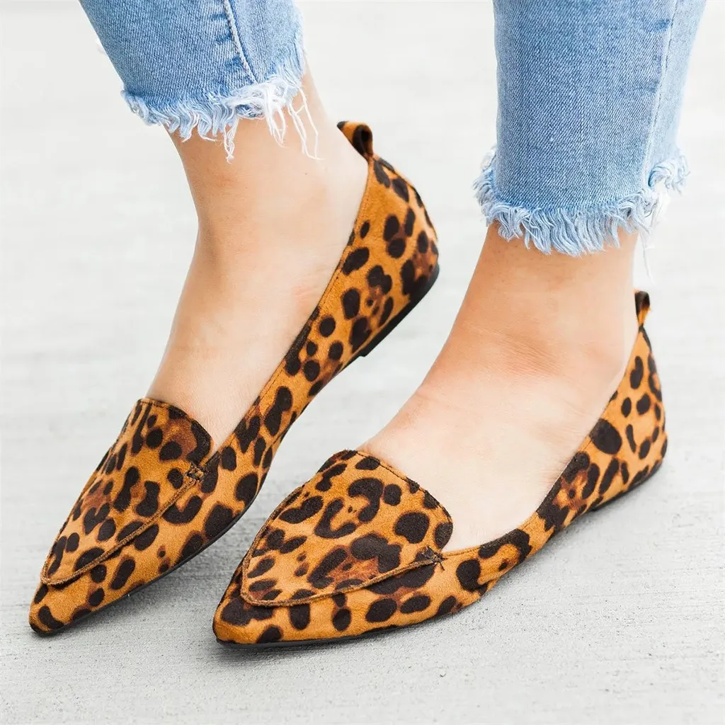 

Women's Flats Leopard Flat Shoes 2019 Summer Loafer Shallow Ladies Shoes Pointed Toe Fashion Loafers Girls Party Sexy Boat Shoe