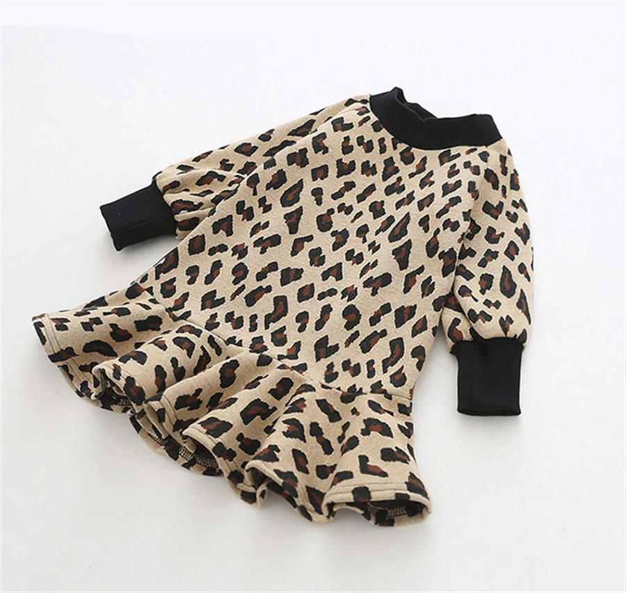 

Fashion Baby Girls Leopard Printed Ruffles Dresses 2019 New Spring Kids Girl's Long Sleeve Princess Party Dress 1-5 Y Wholesale