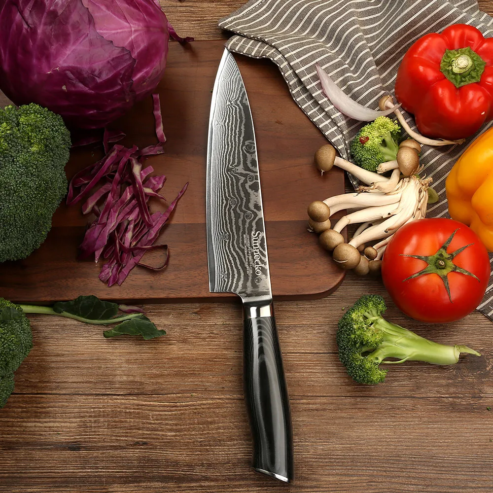 

SUNNECKO Premium 8" Damascus Chef Knife Japanese VG10 Steel Sharp Blade Kitchen Knives Micarta Handle Meat Vegetable Cutter Tool