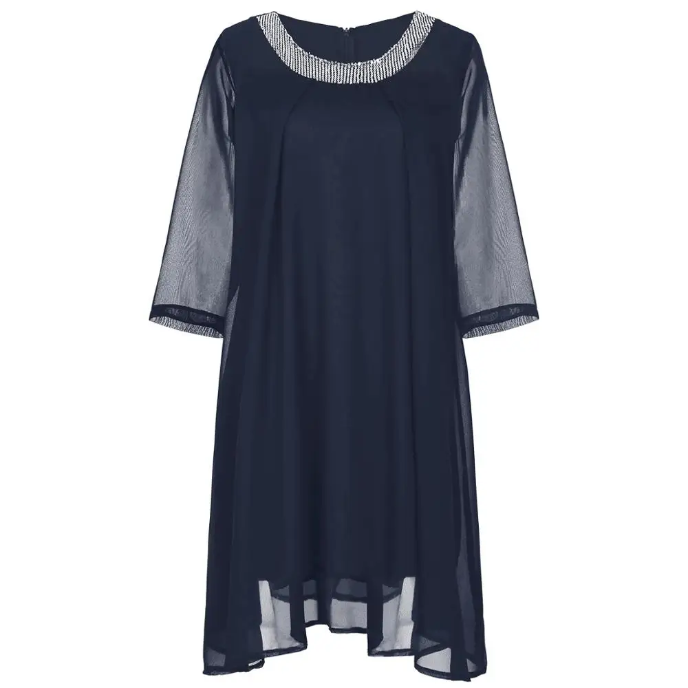 5XL женское шифоновое платье с рукавом 3/4, украшенное блестками, платья больших размеров для женщин 4xl 5xl 6xl sukienka, длинное женское платье-туника