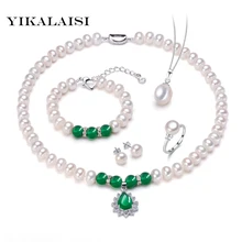 YIKALAISI 925 стерлингового серебра ювелирные изделия для женщин натуральный жемчуг обруч с кулоном и серьги ожерелье/браслет/кулон/серьги/кольцо