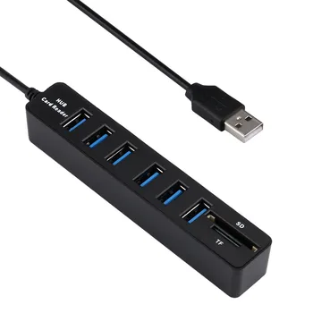 

High Quality 2 in 1 6 Port USB Hub Combo Super Speed USB 2.0 6 Port USB Splitter HUB+USB Card Reader