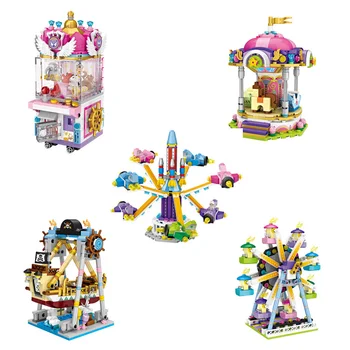 

City Playground rides mini block Ferris wheel UFO Catcher pirate ship Merry-go-round Rotating aircraft stacking bricks toys