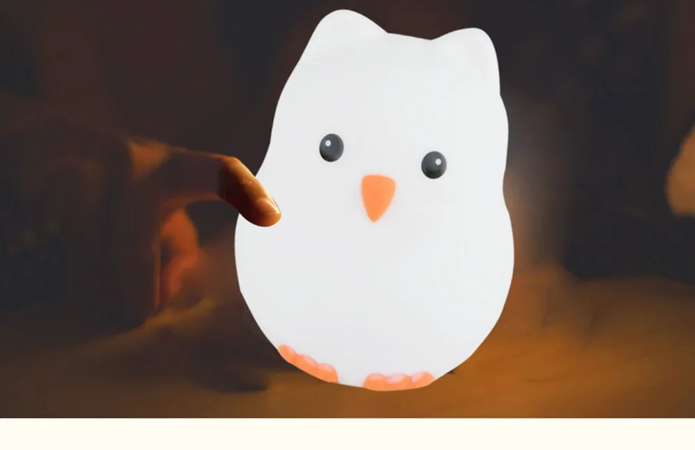 SuperNight Cute Cartoon Owl Bird Hippo LED Night Light Touch Sensor Colorful Silicone Bedside Table Lamp for Children Kids Baby (7)