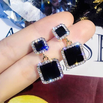 IPARAM Trend Korean Black Square Rhinestone Earrings 2020 Fashion Crystal Geometry Female Pendant Earrings Jewelry