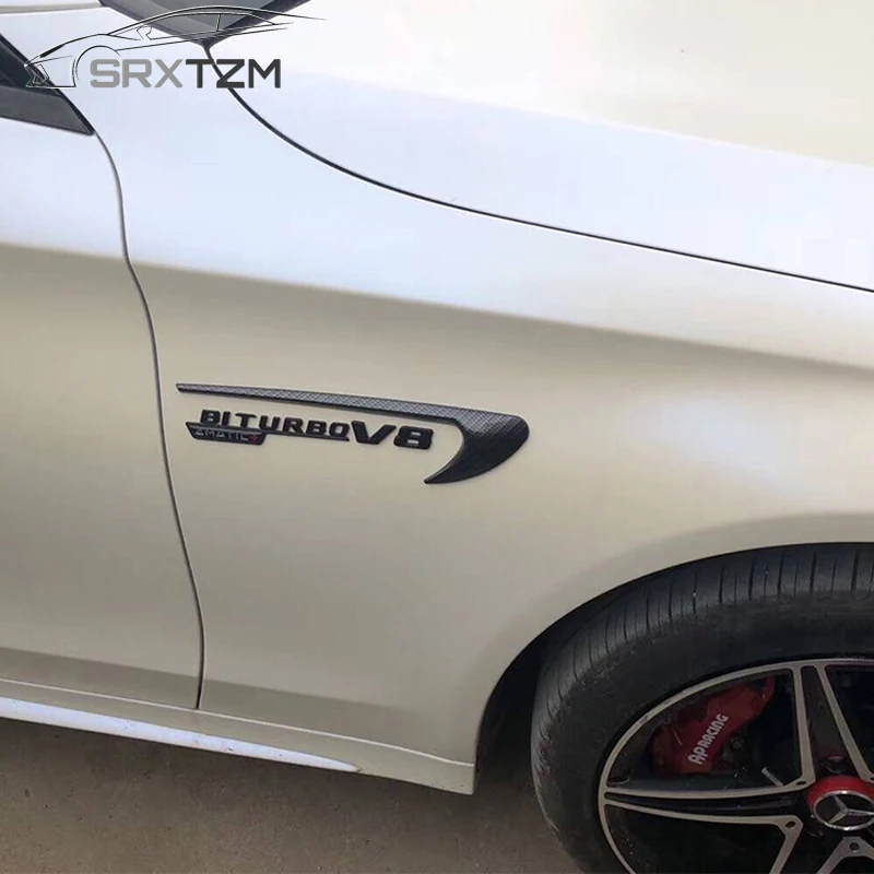 

SRXTZM Car Side Body Vent Fender Trim For Mercedes BENZ E S C Class W213 E400 E300 E43 E63 S63 C63 C43 Emblem Badge Sticker 2PCS
