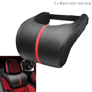 

Seat Car Pillows Head Black+Red 657326 16*26*9cm Adjustable Travel Soft Pad Auto Headrest Rest 2pcs Set Leather