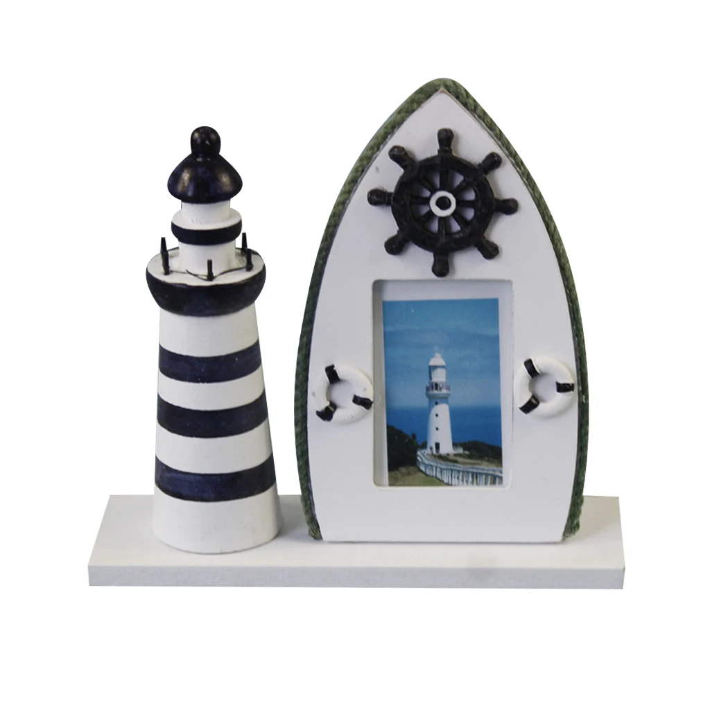Romantic Pretty Mediterranean Style Wooden Light Tower Nautical Themed Photo Frame Home Decor Rudder