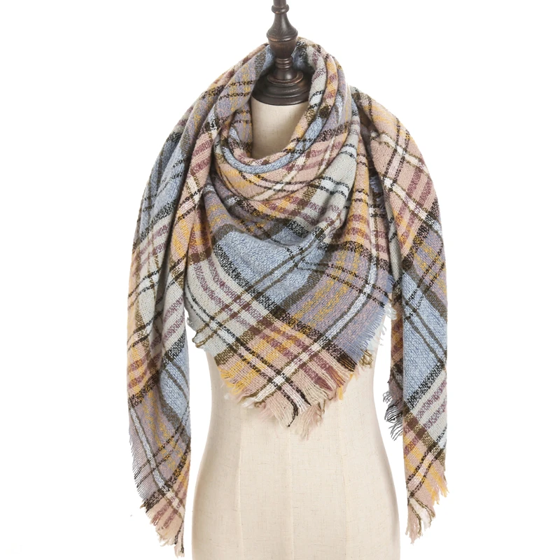 new designer brand women cashmere scarf triangle winter scarves lady shawls and wraps knit blanket neck striped foulard - Цвет: E38