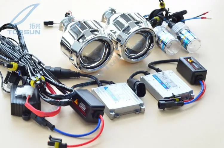 

GZTOPHID Car Styling Kit 35W H1 HID Bulb and ballast and 2.5inch Projector Bi-Xenon Headlamp Lens With Mini Gatling Gun Shroud