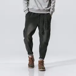Большой размер китайский стиль мужской свободные Облегающие штаны Китайский ветер чтобы сделать старый ретро мыть свободная талия джинсы
