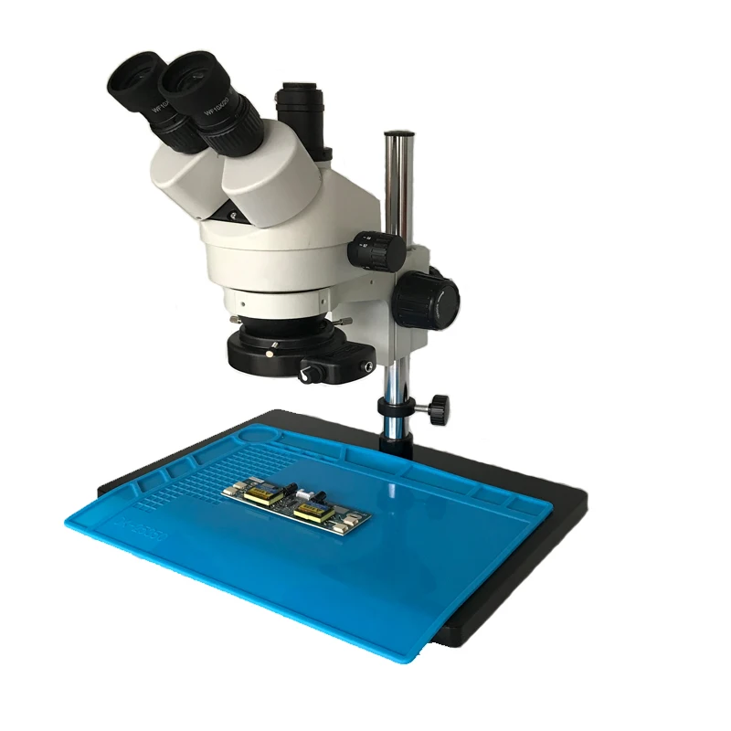  Big boom table 7-45X Simul Focal Trinocular stereo microscope 56 adjustable led lights sourcing sma