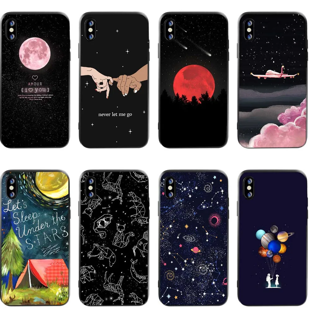 

Space Moon plane abstract stars art Black Soft Silicone Phone Cases Cover For iPhone 5s 5 SE 6 6s Plus 7 8 Plus X XR XS MAX