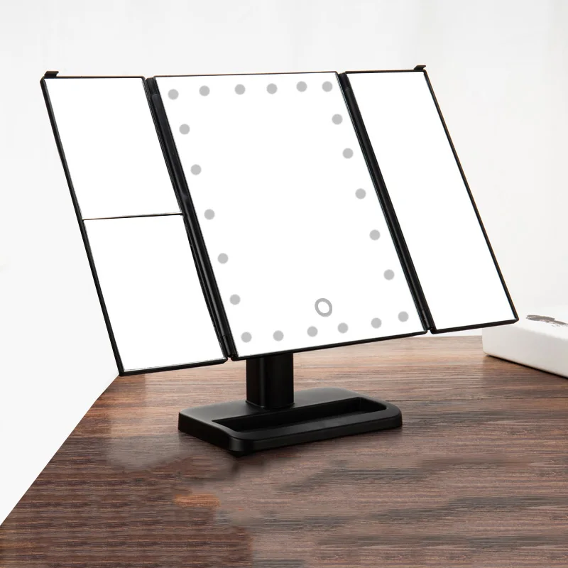 

Portable Makeup Mirror Three Folding Table 24 LED Lamp Luminous Cosmetic Mirror Adjustable Tabletop Countertop Light Mirror