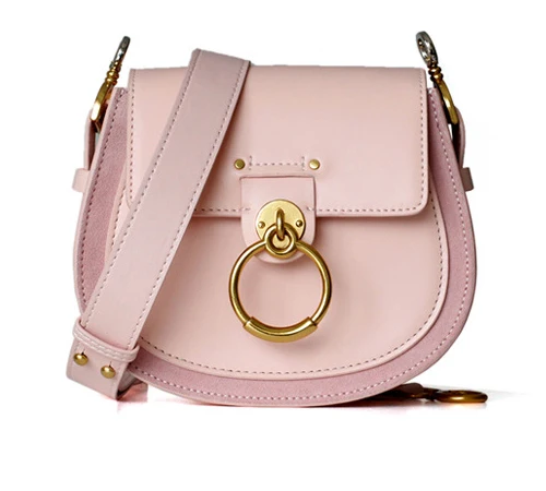 Фиолетовая Камелия металлическое кольцо сумка через плечо из натуральной замши и коровы кожаная сумка - Цвет: Розовый
