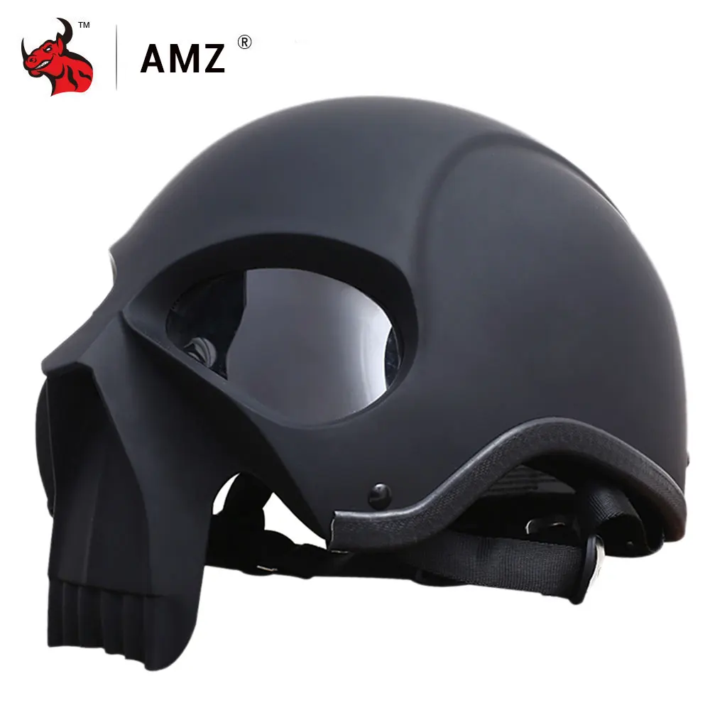 

AMZ Retro Motorcycle Helmet Open Face Vintage Casco Moto Retro Men Personality Skull Moto Helmet Motorbike Half Face Helmet