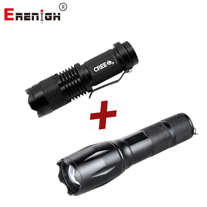 

LED Adjustable Focus Mini Flashlight CREE Q5 2000 Lumens+Rechargeable Flashlight XML T6 4000 lumens 18650 Battery 5 Modes Lights