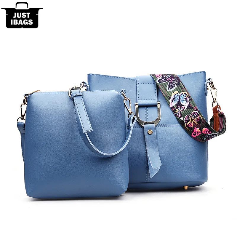 Print flowers Wide shoulder strap Bag set Women Patchwork PU leather