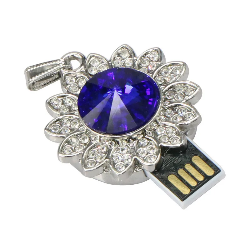 Красочные Diamond Flower USB Flash Drive 64 ГБ 32 ГБ 16 ГБ 8 ГБ Кристалл Цепочки и ожерелья накопитель флэш-накопитель памяти USB 2.0 stick