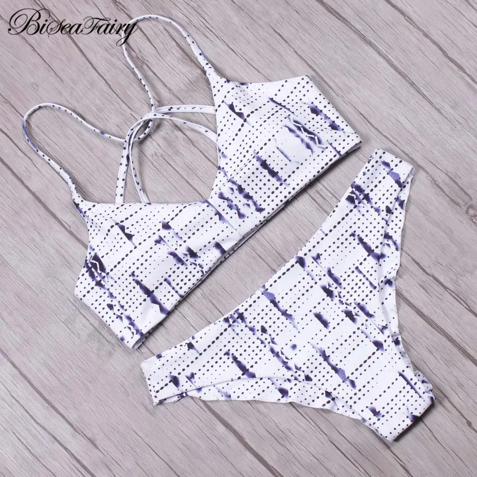 

Biseafairy Sexy Bikini Swimwear Women Swimsuit 2019 Halter Printed Bathing Suits Brazilian Bikini Set Bandage Swim Wear Biquini