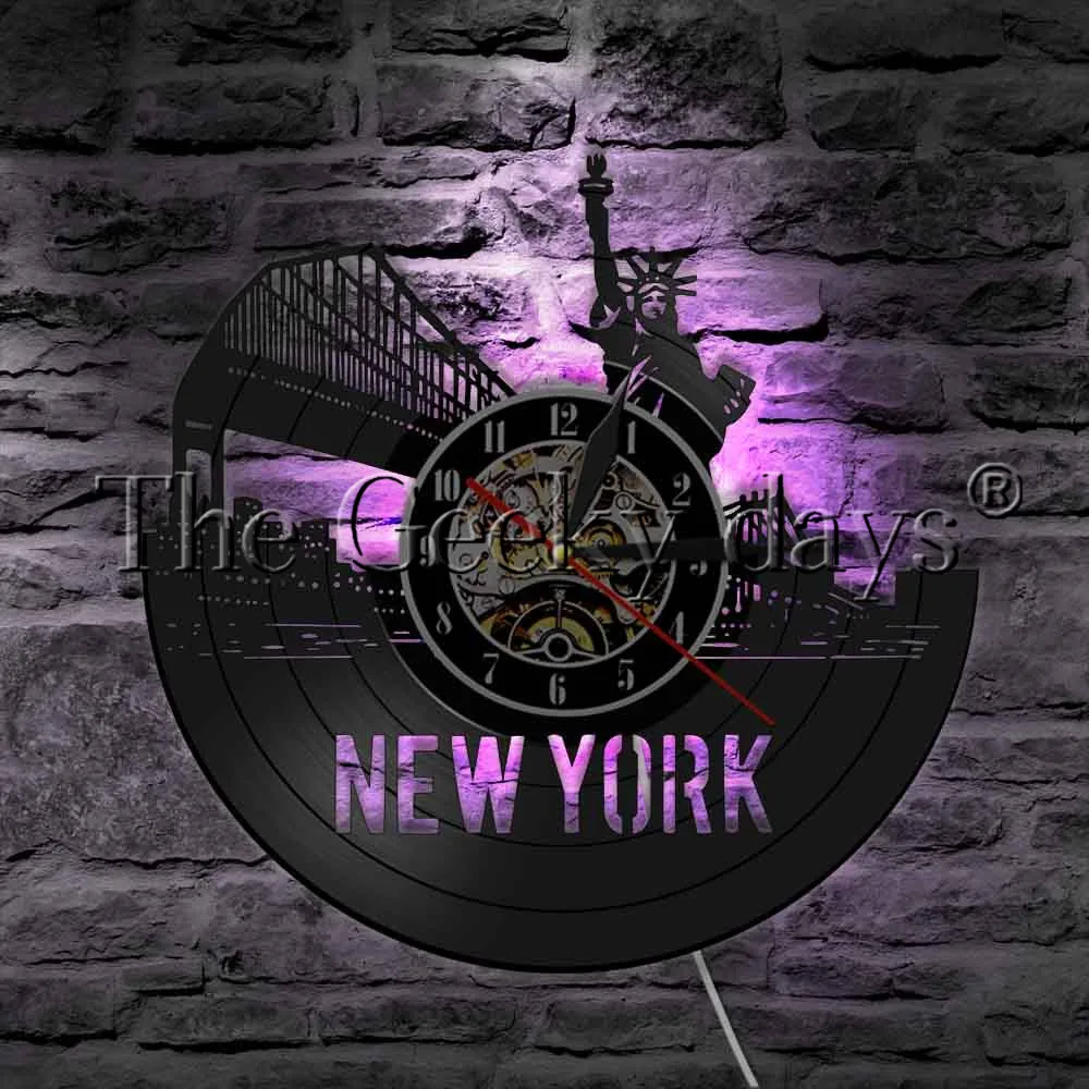 1 шт. Нью-Йорк Статуя Свободы Виниловая пластинка настенные часы городской пейзаж дома гостиной декоративные настенные часы для туризма подарок