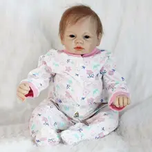 Realistic Newborn About 22″ 52~55cm Handmade Lifelike Newborn Baby Doll Reborn Soft Silicone Vinyl Hair Rooted Gift for Girl