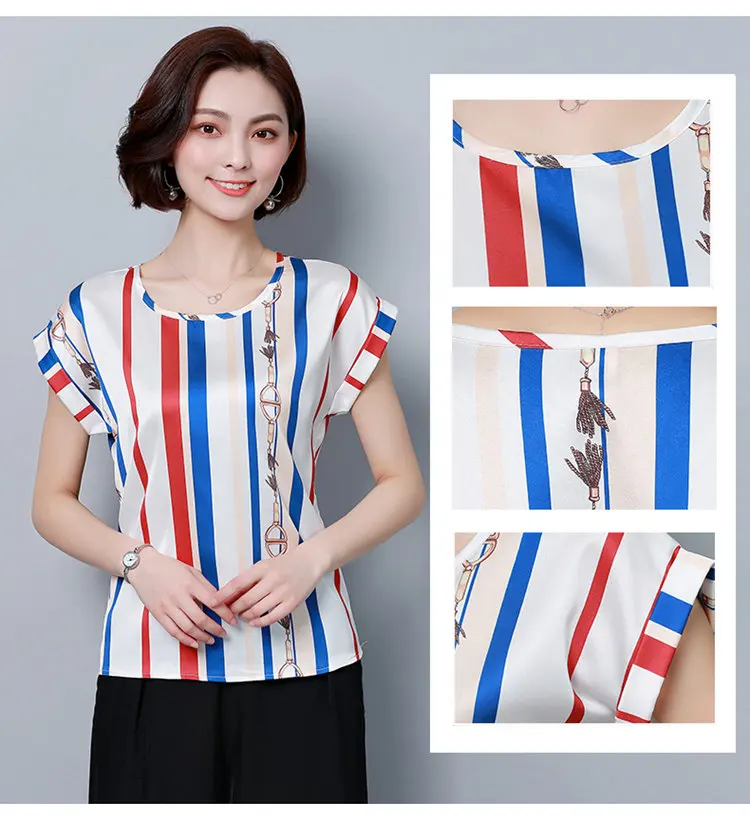 Striped Blusas Femme 2018 Ladies O-Neck Tops Female Batwing Sleeve Shirt Women Blouses Mujer Ete Chiffon Blouse Plus Size M-4XL (2)