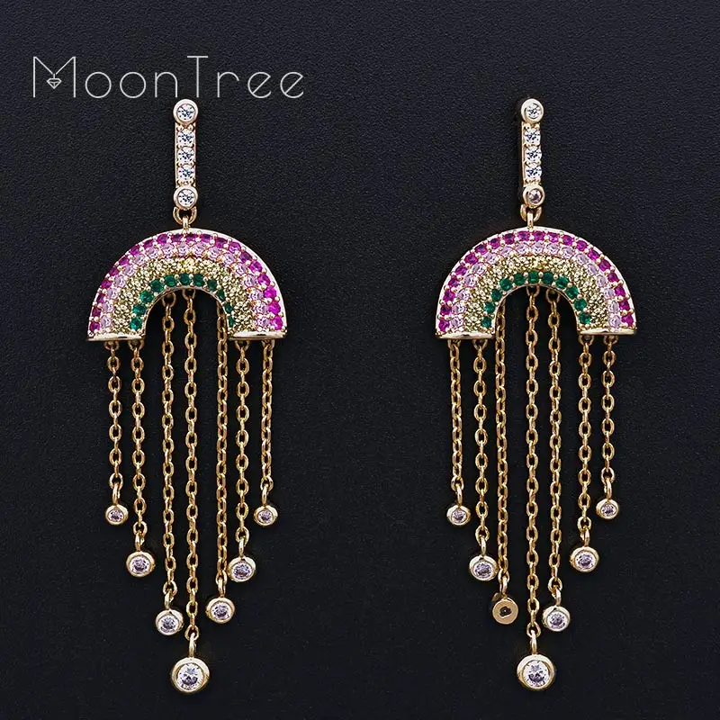 MoonTree Luxury Geometry Long Tassel Multicolor Cubic Zirconia Wedding Women Dress Earring Fashion Jewelry | Украшения и
