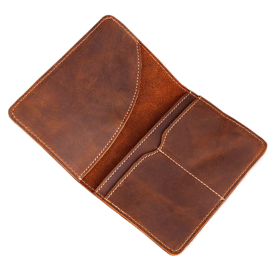 Crazy Horse Genuine Leather Men Passport Cover Handmade Rtro Cool Mens