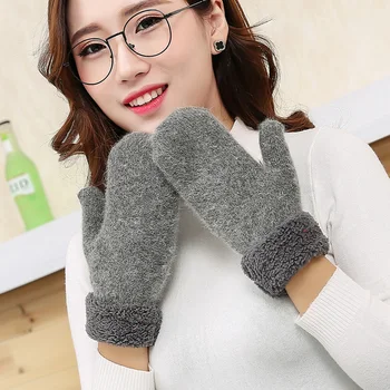 

Womail Newly Design Women's Cute Winter Warm Wool Gloves Mittens Women Pom Pom Warm Wool Fingerless Winter Gloves