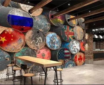

custom 3d photo wallpaper living room bar ktv mural old flag oil bucket photo painting 3d wall mural wallpaper for living room