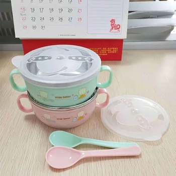 

Children Tableware Baby Kids Stainless Steel Feeding Bowls With a Spoon Cartoon Cute Eating Dinnerware Dishes