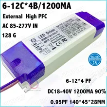 2 предмета высокого pfc 60 Вт AC85-277V Светодиодный драйвер 6-12cx4b 1200ma dc18-40v DC линии постоянного тока LED Мощность для Открытый Прожекторы