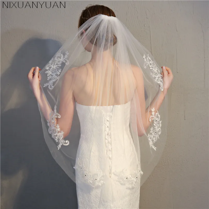

Soft Tulle New Arrival Beading 2019 Waist-Length Veil Short Fingertip Wedding Veil Bridal Accessories With Comb Voile Mariage