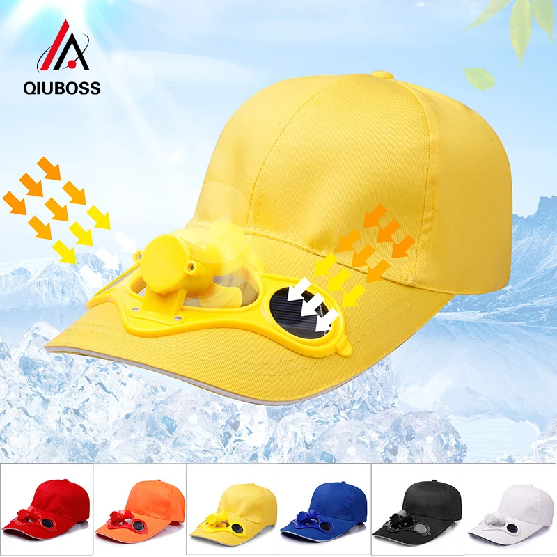 

QIUBOSS Summer Men Women Sport Outdoor Sun Protection Baseball Hat Cap with Solar Sun Power Cooling Fan Casual Sun Visor Cap