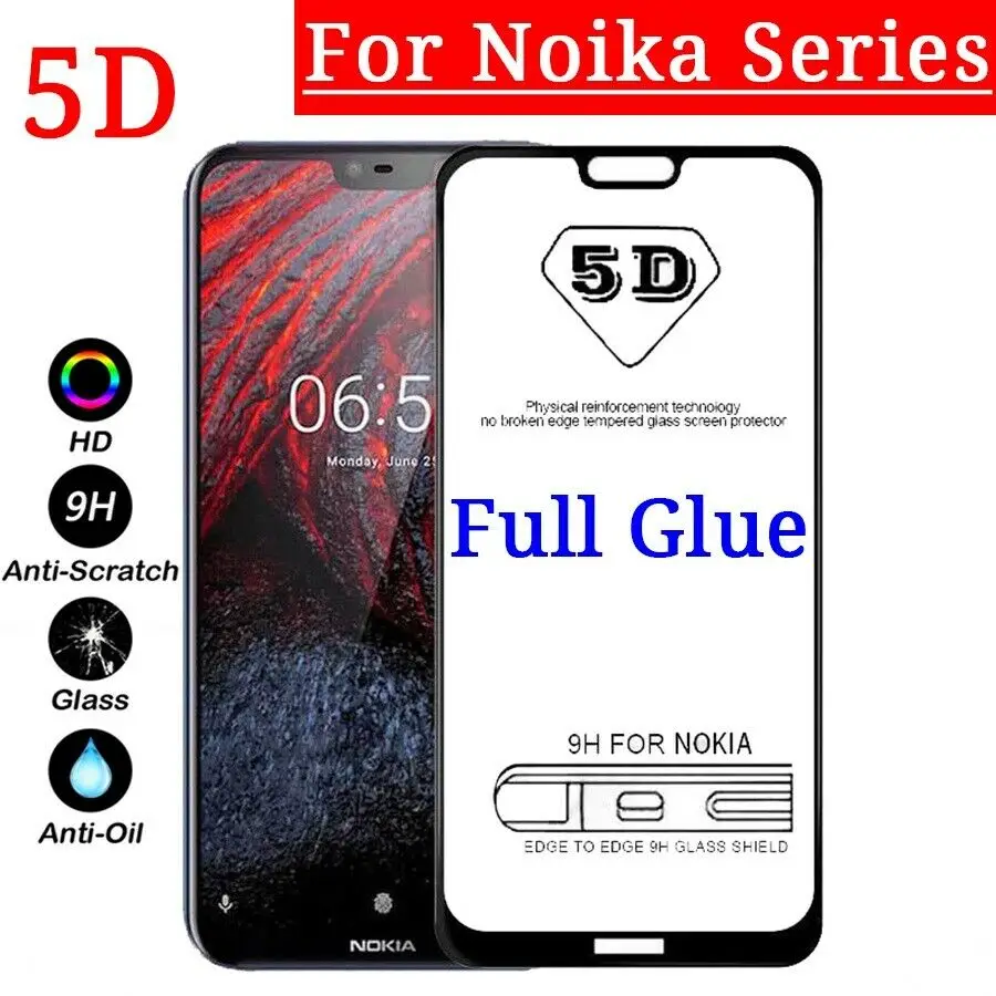 

5D Full Glue Full Cover Tempered Glass Screen Protector For Nokia 9 PureView 8.1 6.1 5.1 7 PLUS 7.1 3.1