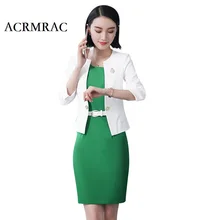 ACRMRAC женские костюмы стиль летний костюм средний рукав костюм сплошной цвет тонкий пиджак платье бизнес OL формальное платье костюмы